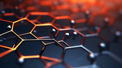 Obraz premium A close-up 3D rendering illustrates an abstract nanotechnology hexagonal geometric form, representing the concept of graphene molecular structure.