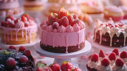  birthday cake with strawberries - obrazy, fototapety, plakaty