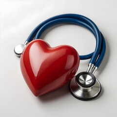 Heart Health Harmony: Monitoring Vitality with Love and Care-red heart and blue stethoscope in a white background