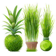 Spring green grass 3d realistic icon set