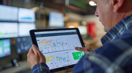 A technician in a control room monitors complex data on multiple screens, managing operations with high precision