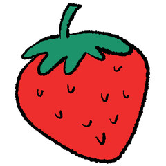 Hand drawn strawberry in crayon for fruit, juice, cafe, sweet dessert, menu, recipe, juice, summer, breakfast, grocery shopping, supermarket, sticker, healthy, vegan, logo, icon, plush toy, logo, icon