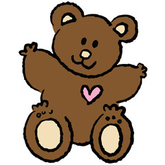 Hand drawn teddy bear with heart in crayon for animal, pet, vet, brand logo, icon, picnic, stickers, tattoo, fashion, print, card, clothing, garden, plush toy, doll, cartoon character, Valentine's Day