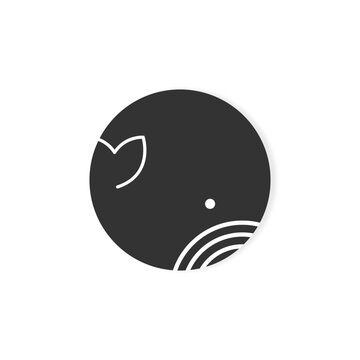 Circle whale minimal logo. Simple and clean design. Black and white color logo.