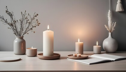 Fototapeta na wymiar Clean Aesthetic Scandinavian style table with decorations 