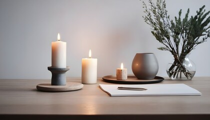 Clean Aesthetic  Scandinavian style table with decorations 