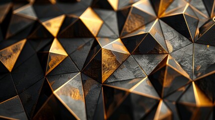 Geometric abstract pattern with metallic gold and dark tones, reflecting luxury and modern design.