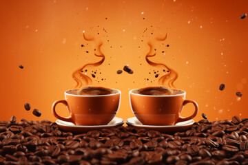 Illustration of  roasted beans and coffee splashing 