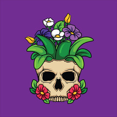 illustration art tattoo and t-shirt design skull with flower 