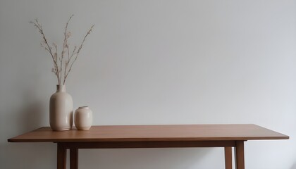 Obraz na płótnie Canvas Clean Aesthetic Scandinavian style table with decorations. Zen. Spiritual