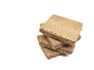 stack of chocolate wafers isolated on white