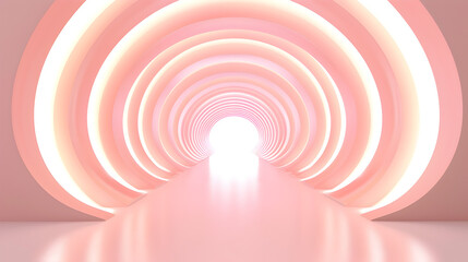 Futuristic Peach Light Tunnel in Reflective Space