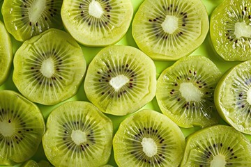 A creative arrangement of kiwi slices forming an abstract pattern