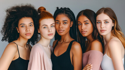 Obraz premium Portrait of diverse group of beautiful women with natural beauty and glowing smooth skin