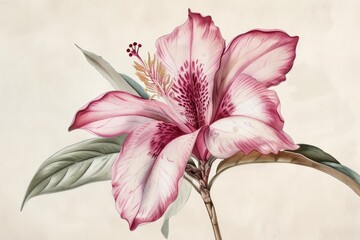 A vintage botanical illustration of an exotic flower species recreated in watercolor