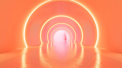 Obraz premium Futuristic Peach Light Tunnel in Reflective Space