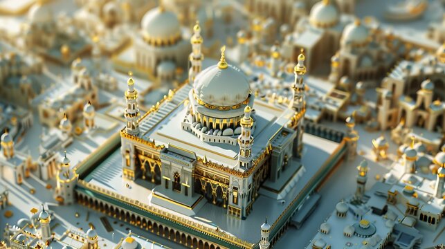 View of 3d islamic mecca cube
