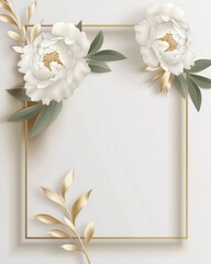 paper cut border with frame, Peonies and Olive Branches