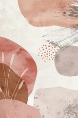 Earthy Harmony: Abstract Landscape with Plant Motif