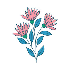 Flower and green leaves. floral bouquets. Vector flowers. Spring art print with botanical elements.