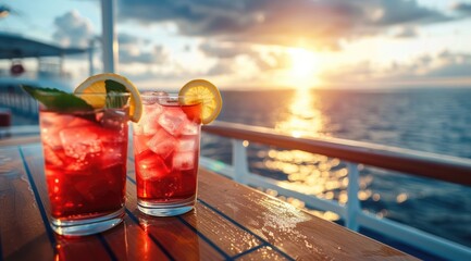 Cocktails on a cruise ship in the summer. - obrazy, fototapety, plakaty