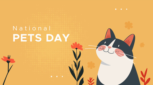 national pets day vector design. april 11th. with cute pet cat, love your pets and take care of pets. cute and smart cat