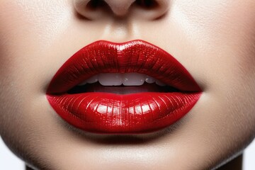Fototapeta premium Lipstick kiss mark, isolated, crisp edged on a stark white background, showcasing texture and detail of the lip print, DSLR photo, high resolution, macro lens, shallow depth of field, studio lighting
