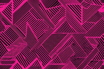 Seamless pattern balancing chaotic shapes, intersecting triangles, erratic lines, and bold stripes, vectorized in an urban art texture, sporty background in hot pink, grungy yet girlish