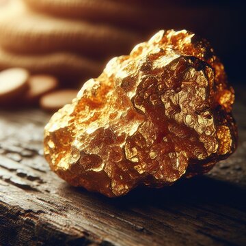 The pure gold ore found in the mine on a stone floor generative ai
