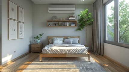 Bedroom with an AC splitter on the wall