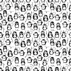 Hand Drawn Seamless Pattern Penguin