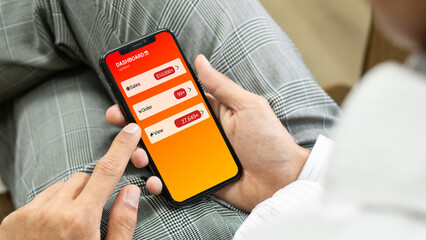 businessman showing a report data with finance report.Digital online marketing commerce sale concept.online shopping and icon customer network connection on hologram virtual screen