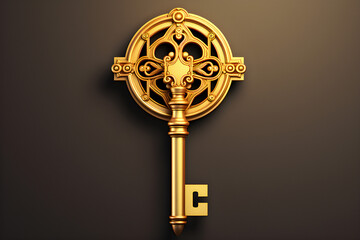 Obraz premium Vintage Gold Skeleton Key Isolated on black Background, generated by AI. 3D illustration