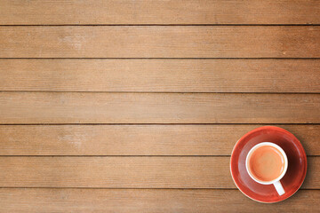 Hot drink - Coffee cup on brown old wood texture and background with copy space.
