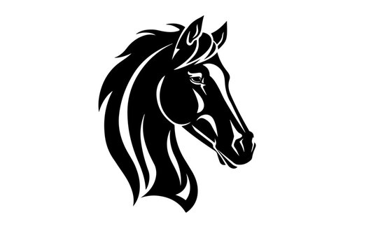 black and white horse logo silhouette, using the concept of a horse's head