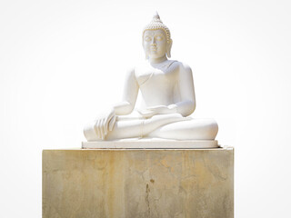 White marble buddha statue on isolated background.
