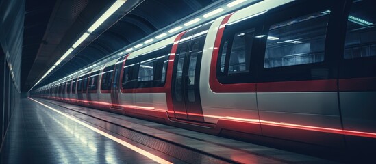 Fototapeta na wymiar Modern underground metro train tunnel in urban mass transit system Rapid transportation infrastructure in metropolitan setting