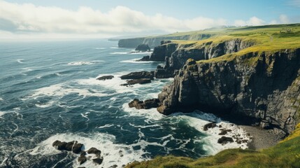Fototapeta na wymiar Dramatic cliffside ocean view, top or bottom space for copy