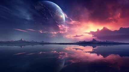 Dreamlike fantasy landscape, surreal colors with top text space
