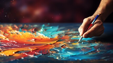 Hand painting with a brush, creativity theme with background space