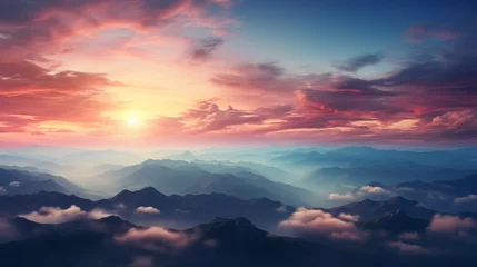  Mountain landscape at dusk, vast sky for text © Anuwat