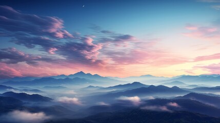 Obraz premium Mountain landscape at dusk, vast sky for text