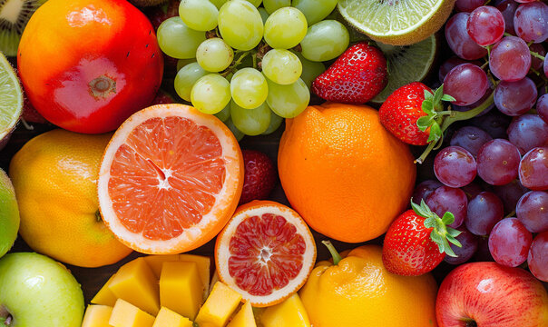 colorful fruit in top view.