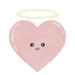 Watercolor Cute adorable joyful love pink angel heart