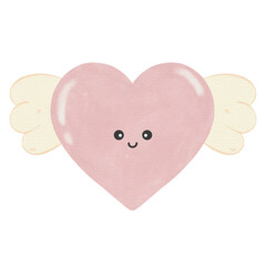 Watercolor Cute adorable joyful love pink flying angel heart