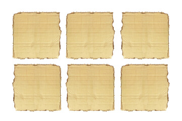 Top view with piece of brown paper isolated on white background.