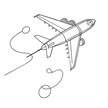 recommend clip art: Plane flying continuous line art vector illustration