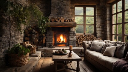 Rustic farmhouse interiors, cozy and inviting textures