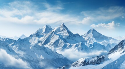 Fototapeta na wymiar Snow-covered mountain peaks, clear blue sky