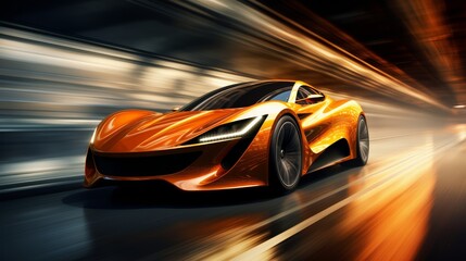 Modern sports cars run on the roads at night at high speed.